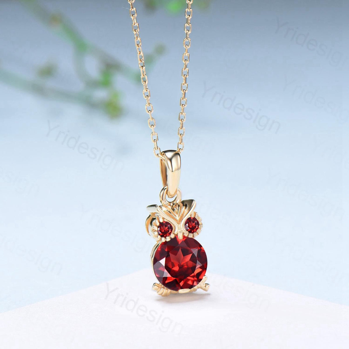 Natural Garnet Owl Pendant Necklace, Red Gemstone Charm Necklace for Women, Dainty Birthstone Gift, Animal Jewelry