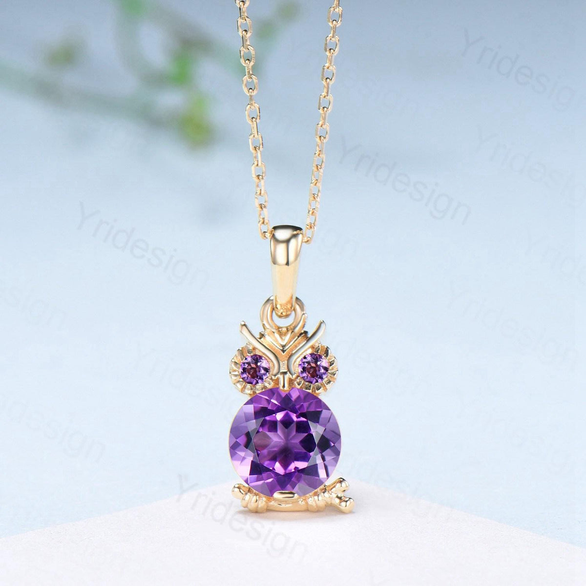 Natural Amethyst Owl Pendant Necklace, Purple Gemstone Necklace for Women, Dainty Febuary Birthstone Gift, Animal Jewelry