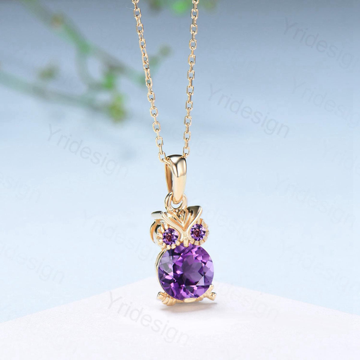Natural Amethyst Owl Pendant Necklace, Purple Gemstone Necklace for Women, Dainty Febuary Birthstone Gift, Animal Jewelry