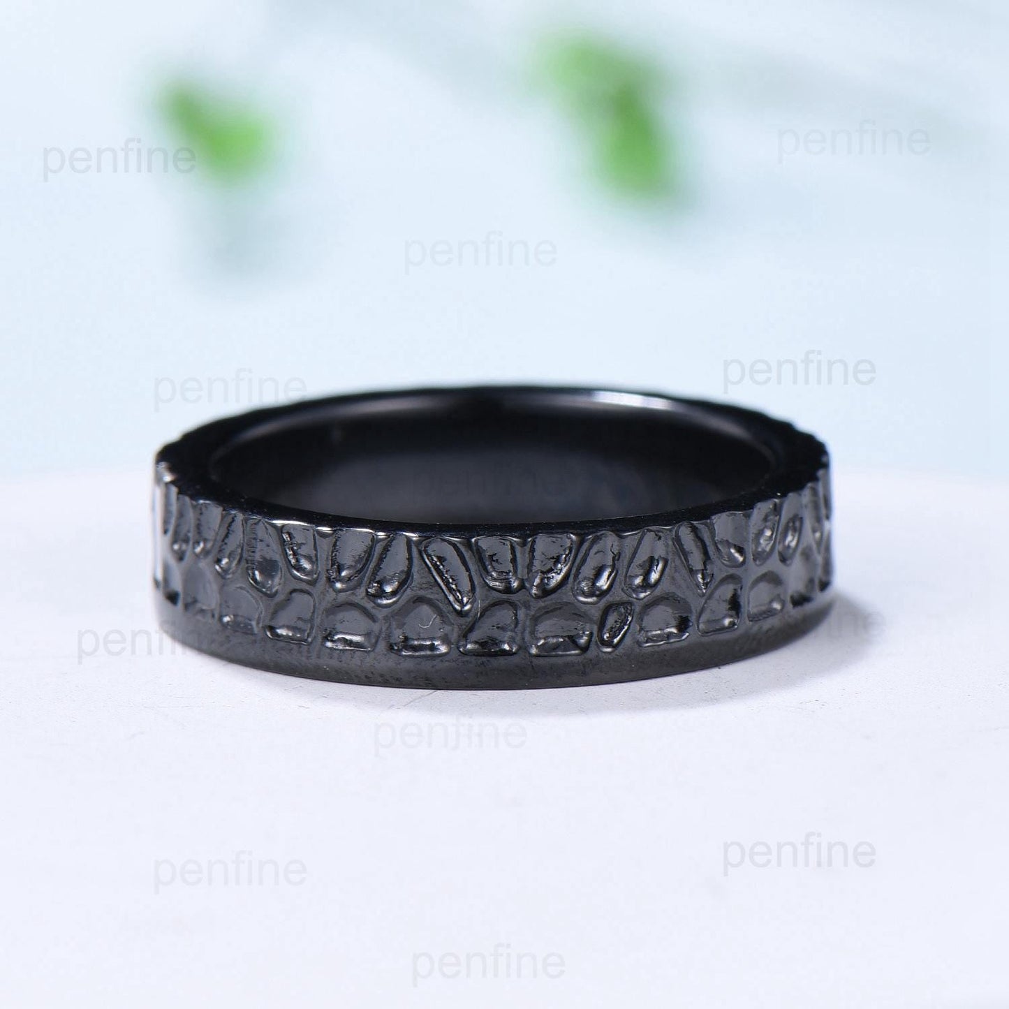 5mm Hammer Men's Wedding Ring Black Gold Baguette Fire White Opal Men Wedding Band Unique Birthday Stacking Matching Band Retro Vintage Gift