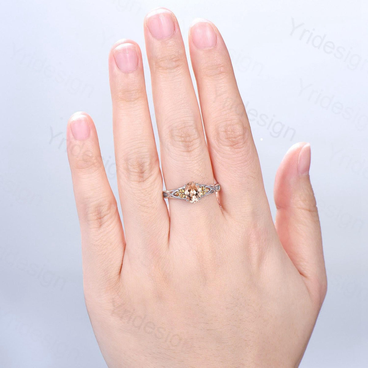 Celtic Knot Oval Morganite Engagement Ring Solid 14K/18K White Gold Unique Infinity Ring Cluster Citrine Wedding Ring Anniversary Gift Women