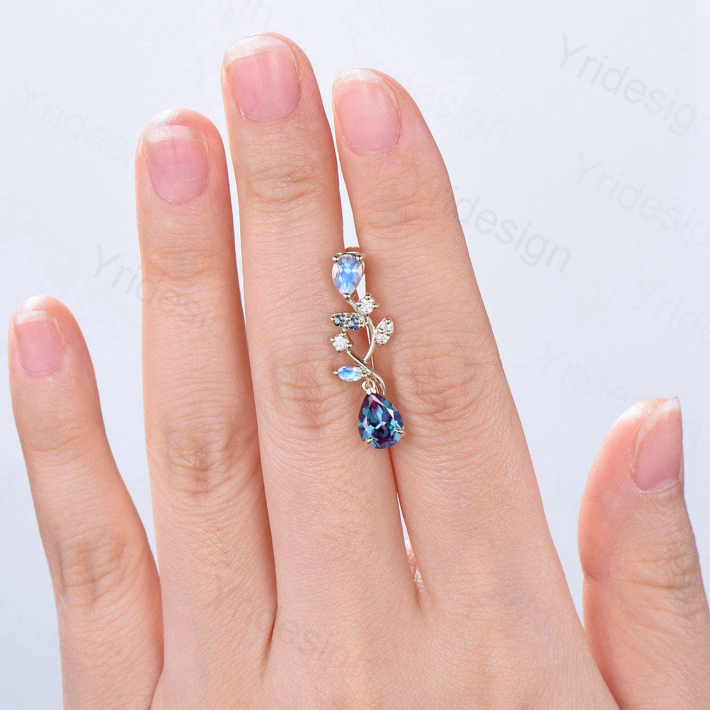 Nature Inspired Pear Shaped Alexandrite Earrings Emerald Moonstone Leaf Stud Earrings Vintage June Birthstone Anniversary Promise Gift Women