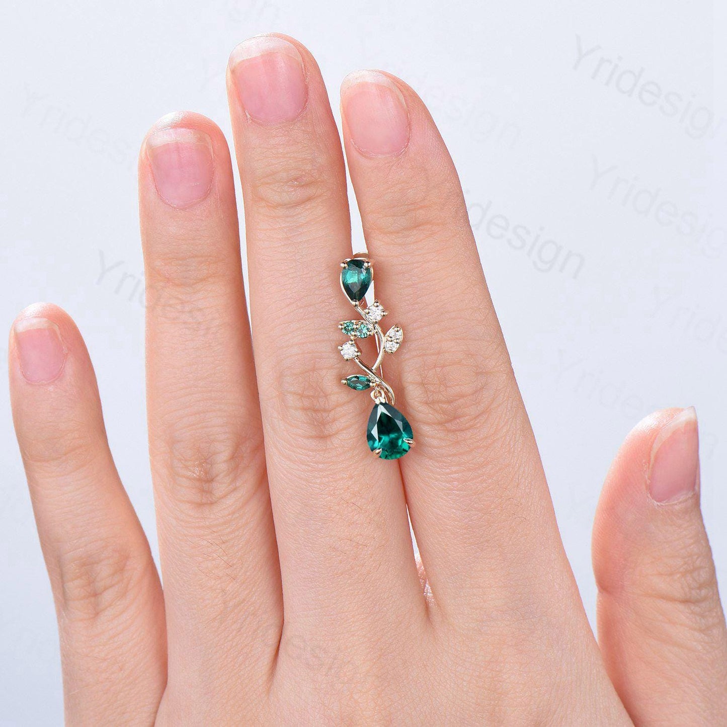 Elegant Pear Shaped Emerald Earrings Nature Inspired May Birthstone Studs Earrings Leaf Vine Handmade Anniversary Promise Gift for Daughter