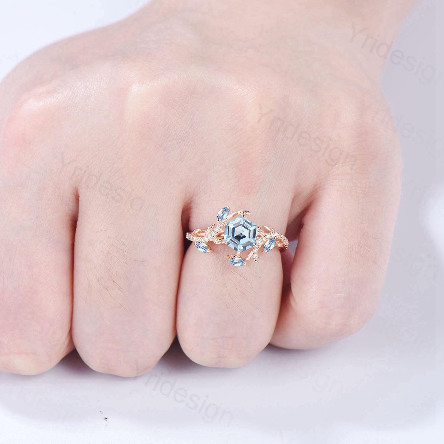 Natural Inspired Aquamarine Engagement Ring Rose Gold Entangled Vines Snake Bridal Wedding Ring March Birthstone Promise Gifts For fiancee