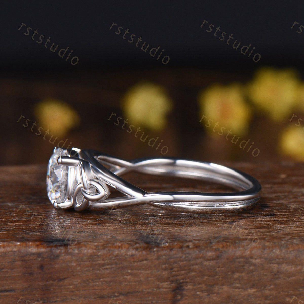 1 Carat Celtic Knot  Engagement Ring, White Gold, Round Lab Diamond, Irish Wedding Band