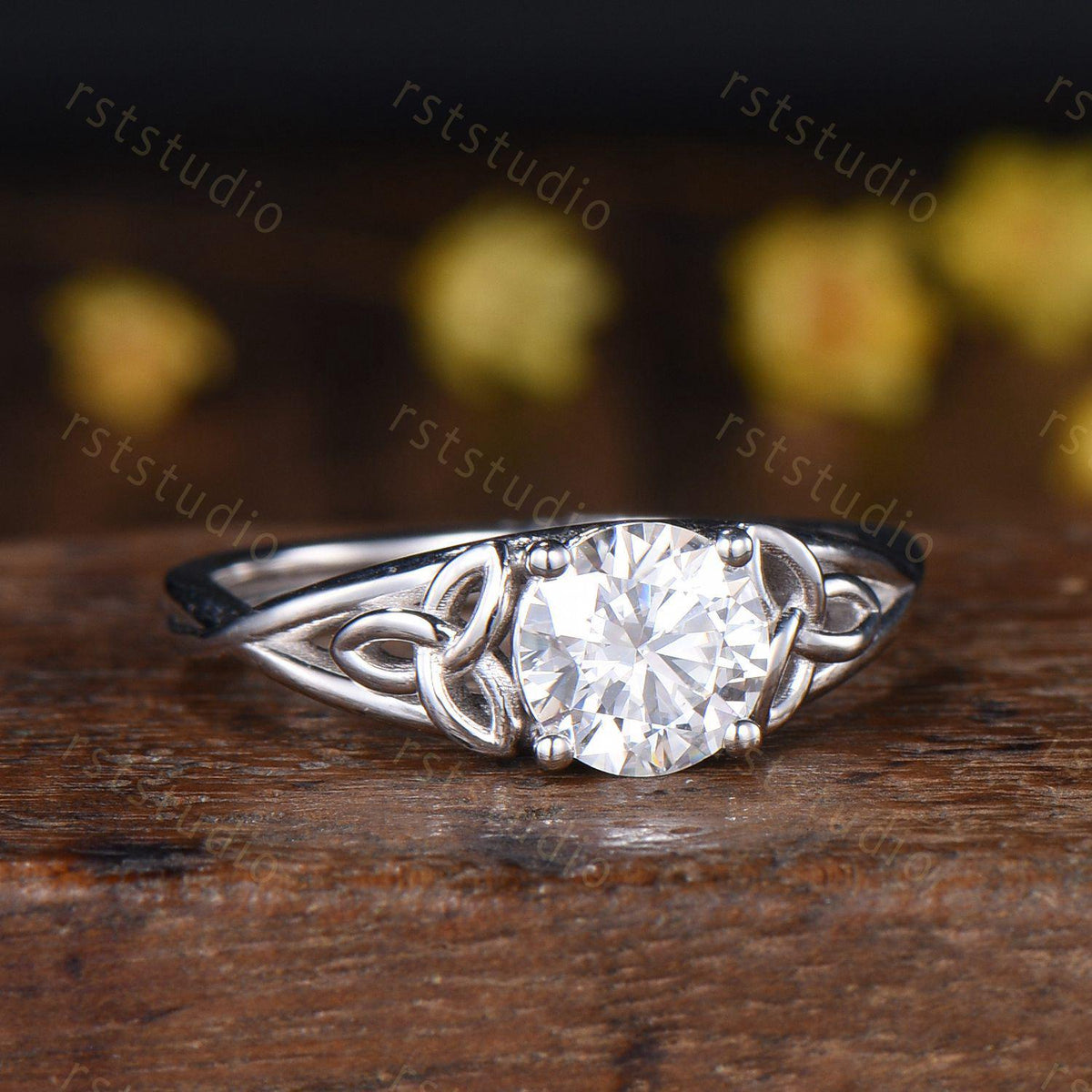 1 Carat Celtic Knot  Engagement Ring, White Gold, Round Lab Diamond, Irish Wedding Band