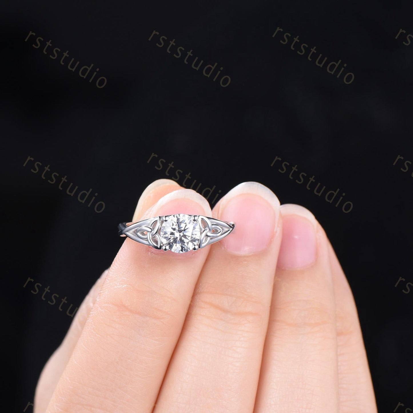 1 Carat Celtic Knot  Engagement Ring, White Gold, Round Lab Diamond, Irish Wedding Band