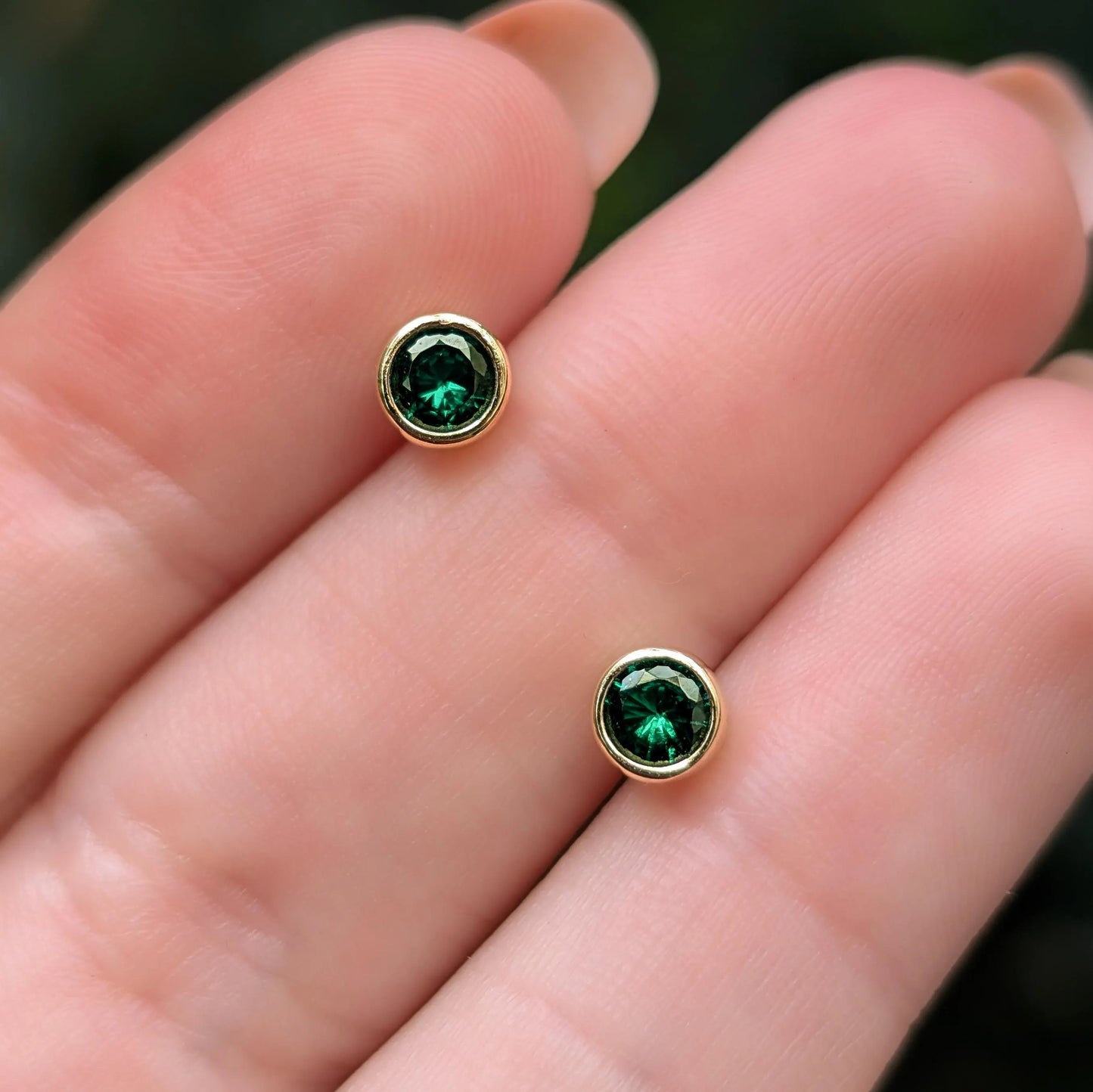 Emerald Bezel Stud Earrings
