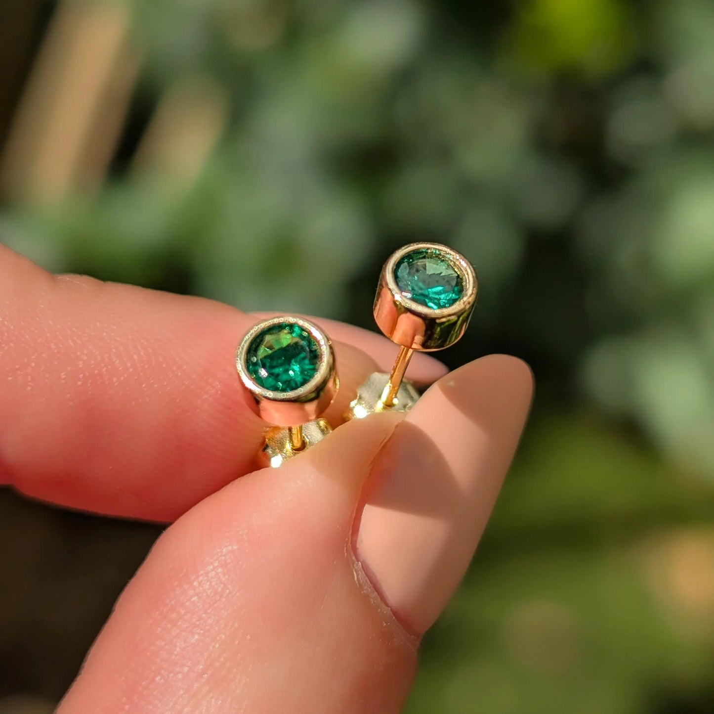 Emerald Bezel Stud Earrings
