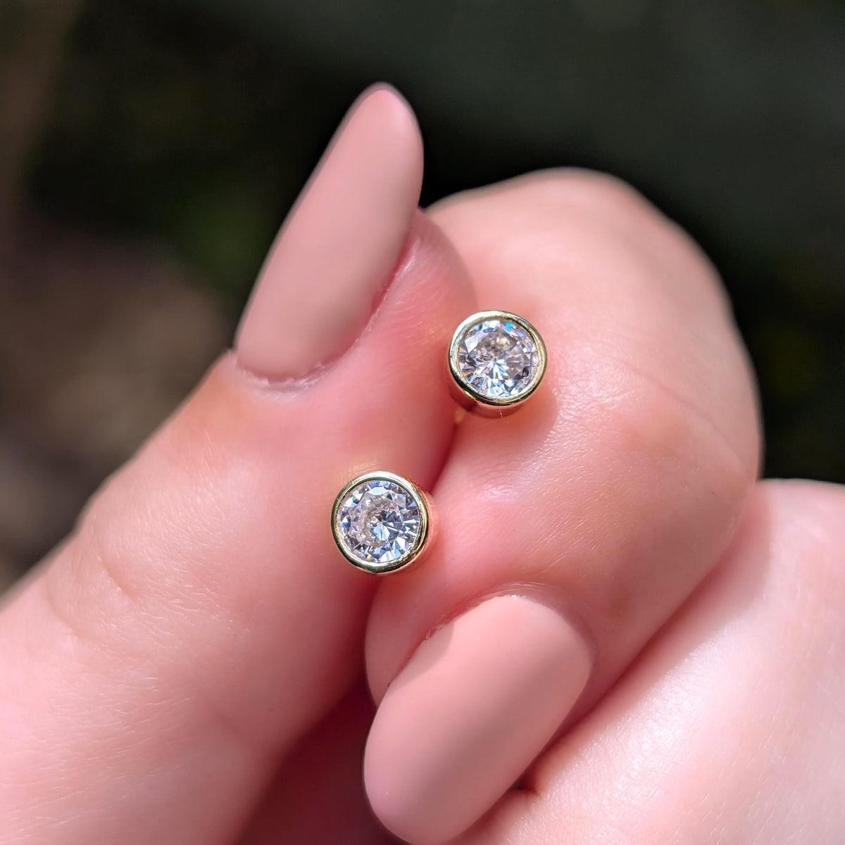 Moissanite Bezel Stud Earrings