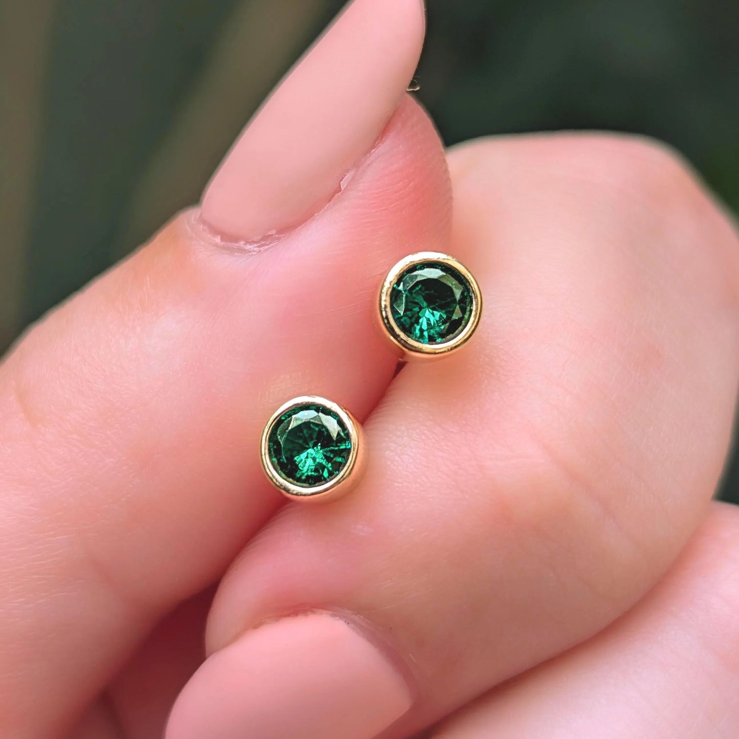 Emerald Bezel Stud Earrings