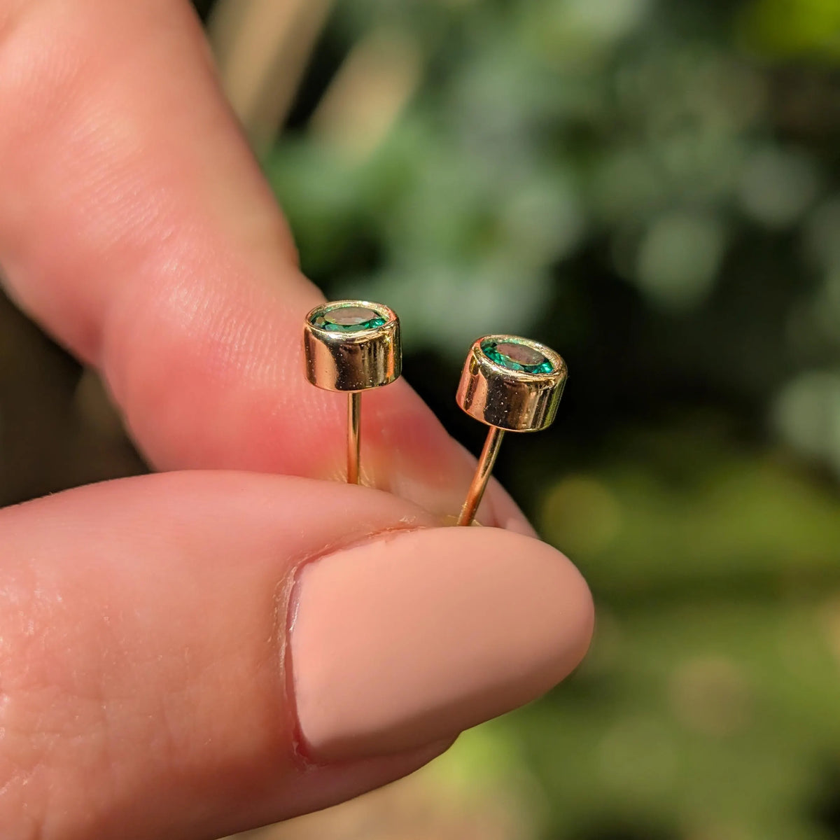 Emerald Bezel Stud Earrings