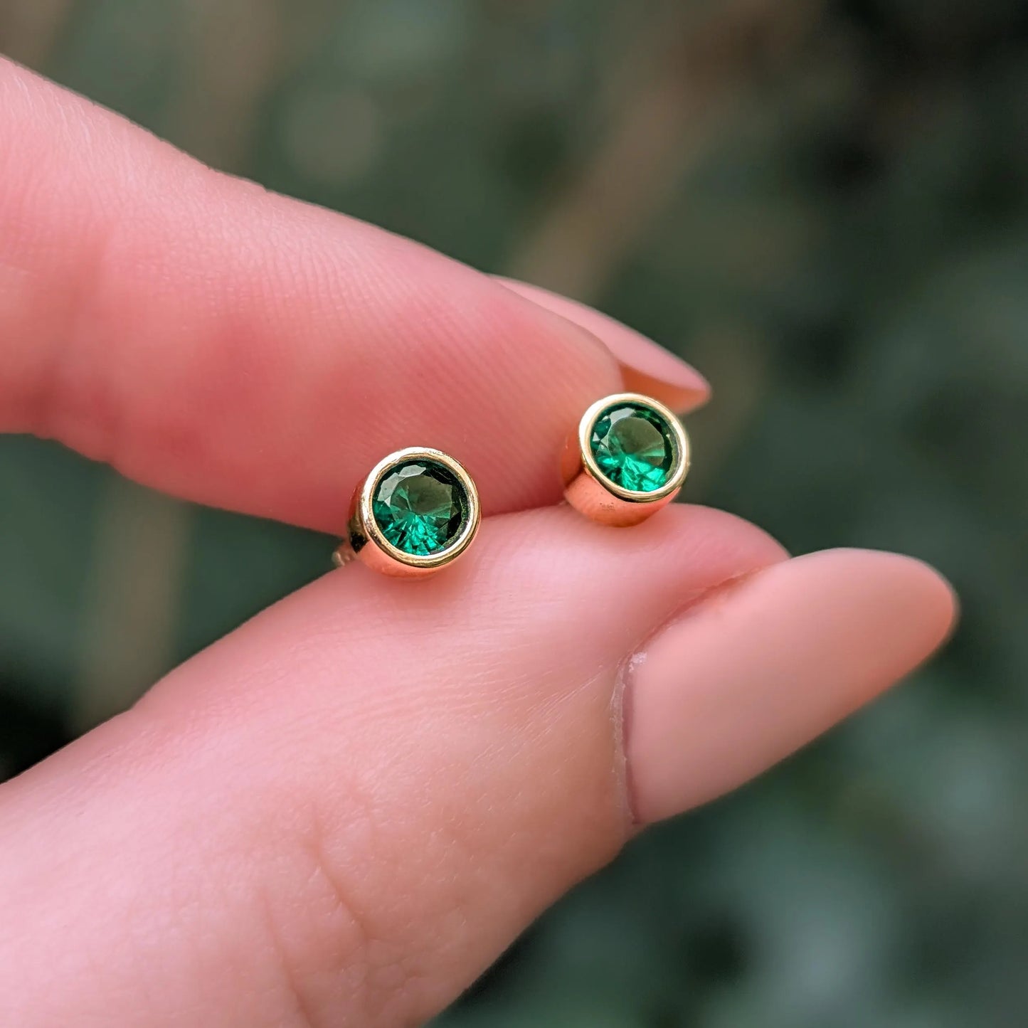 Emerald Bezel Stud Earrings