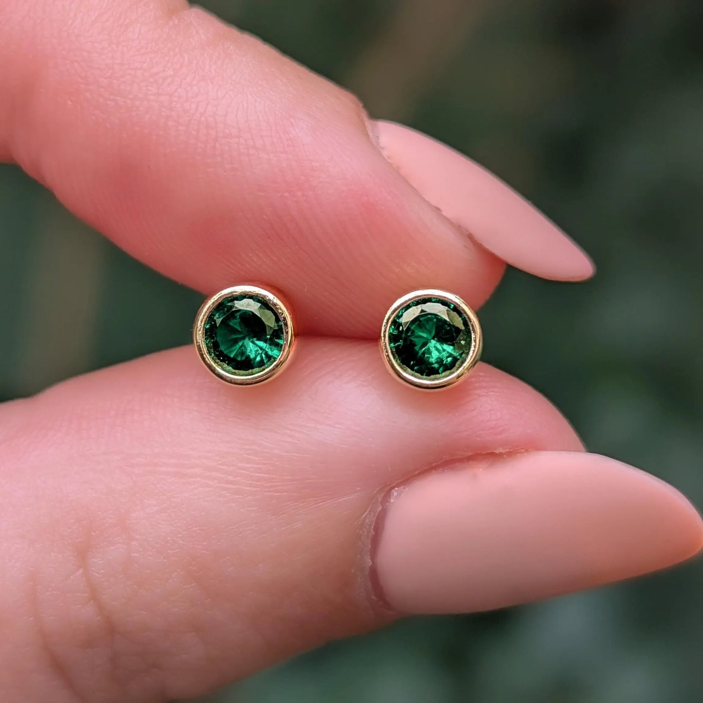 Emerald Bezel Stud Earrings
