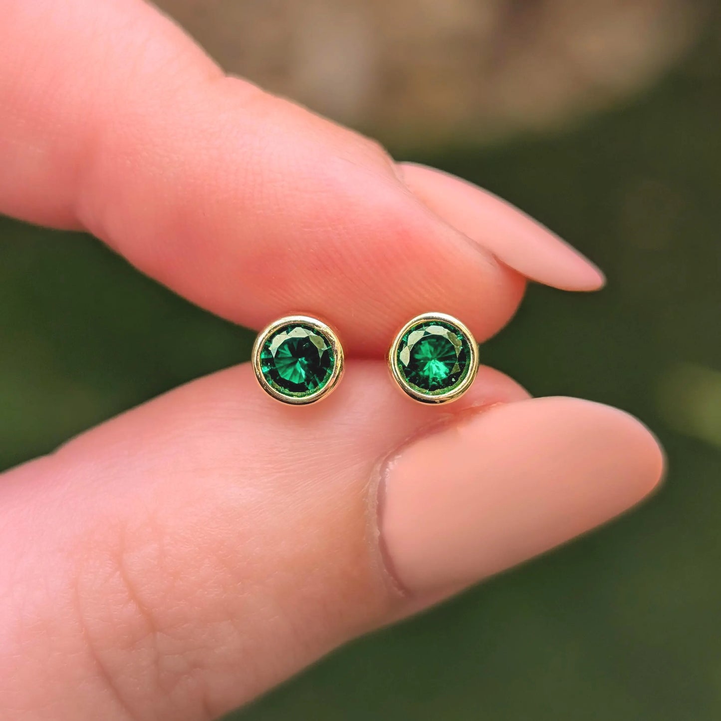 Emerald Bezel Stud Earrings