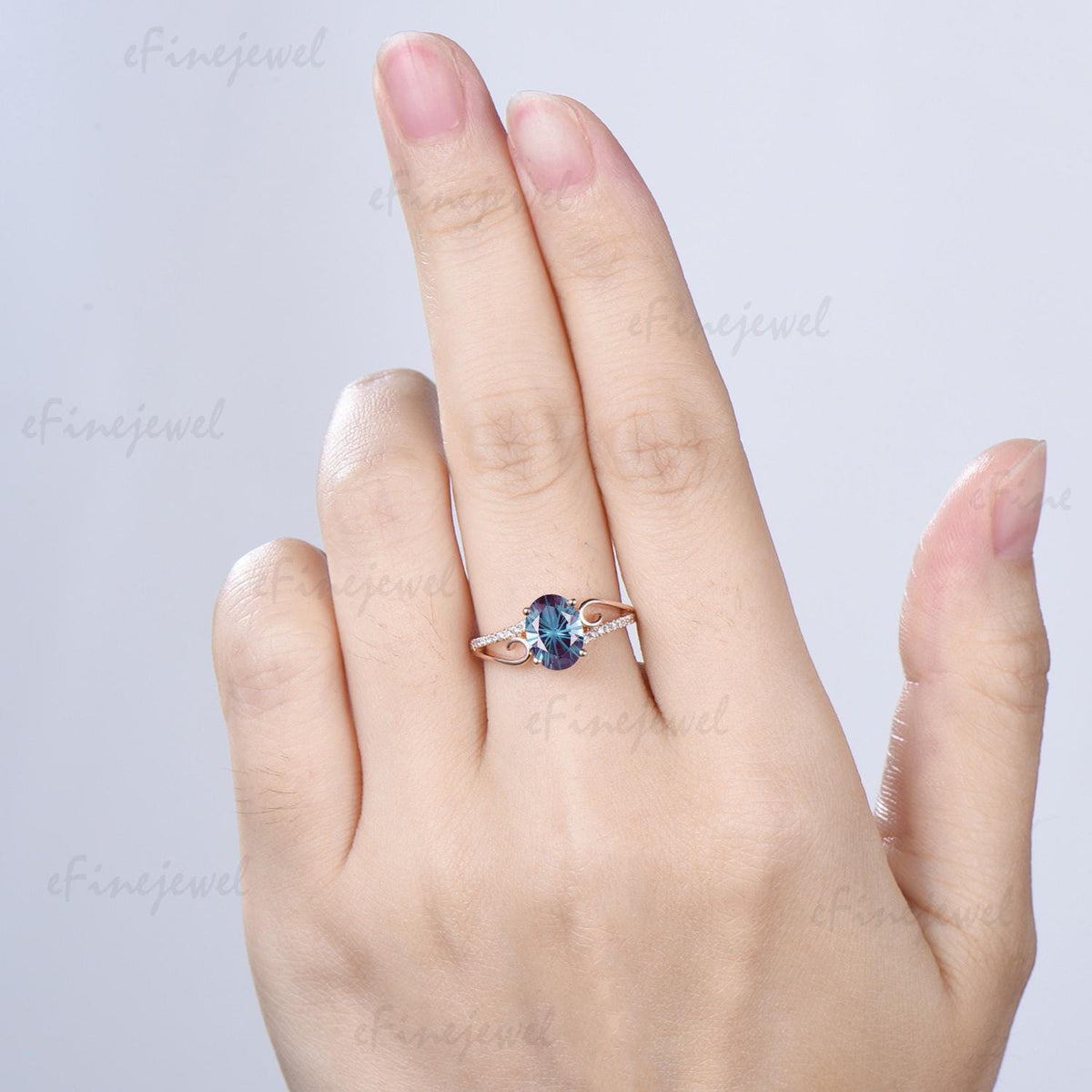 Retro Oval Cut Firework Cut Alexandrite Engagement Ring, 14K Rose Gold Color Change Stone Promise Ring