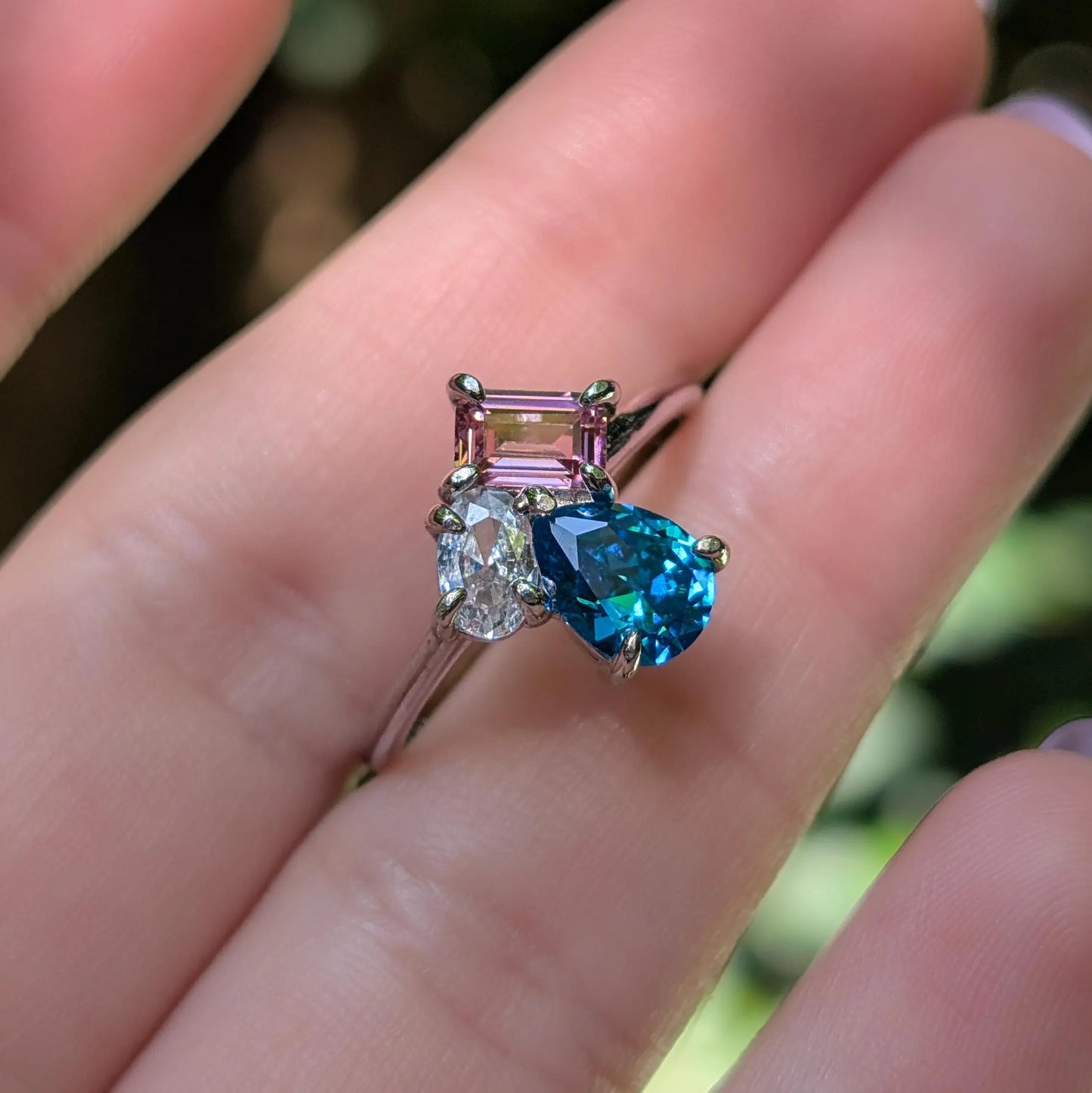 The Tulia - Trans Flag 3 Stone Ring