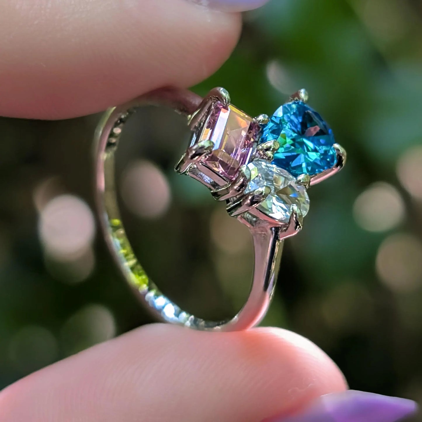 The Tulia - Trans Flag 3 Stone Ring