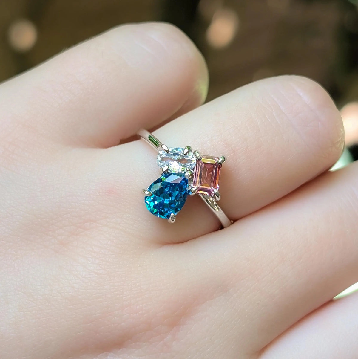 The Tulia - Trans Flag 3 Stone Ring