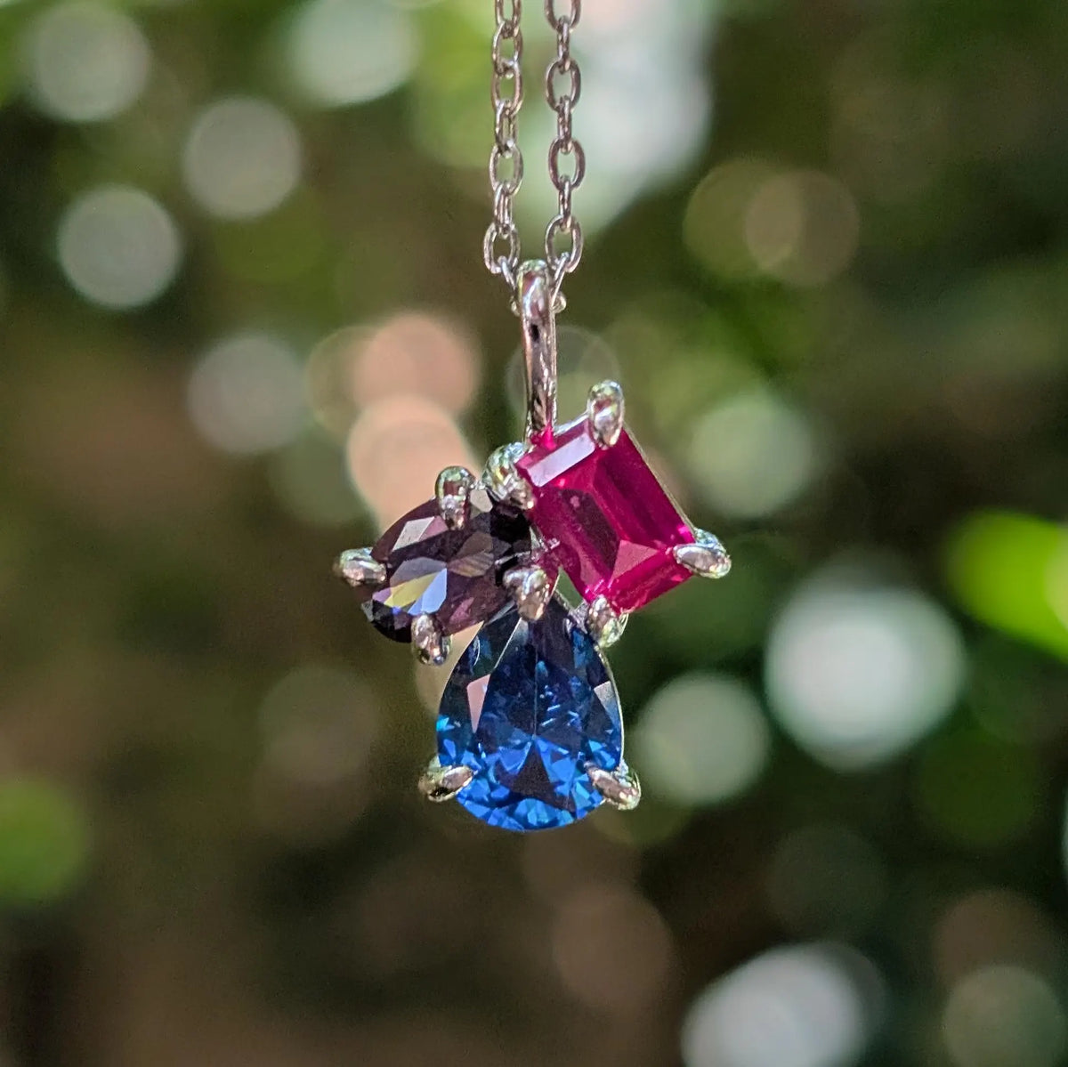 The Tulia - Bisexual Flag 3 stone Necklace