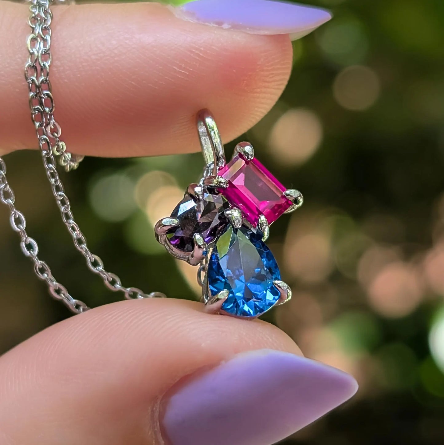 The Tulia - Bisexual Flag 3 stone Necklace
