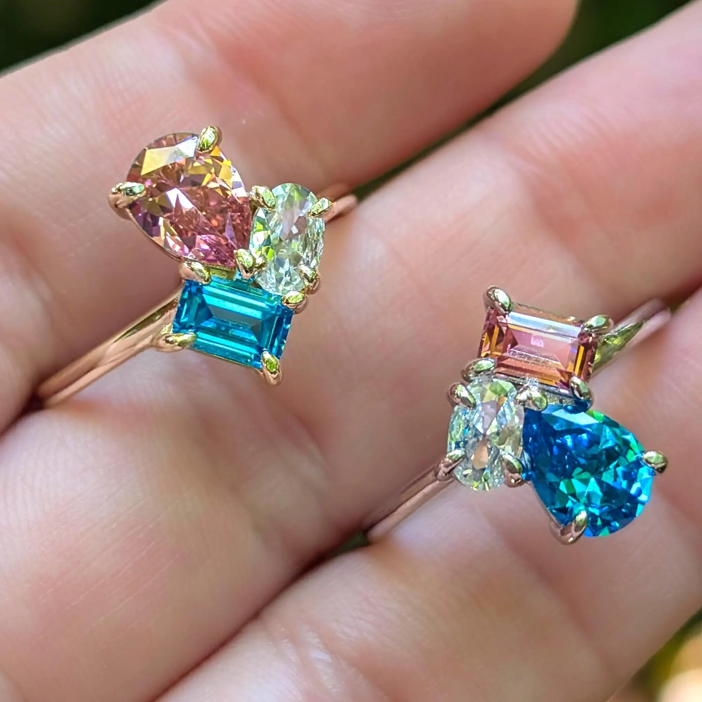 The Tulia - Trans Flag 3 Stone Ring