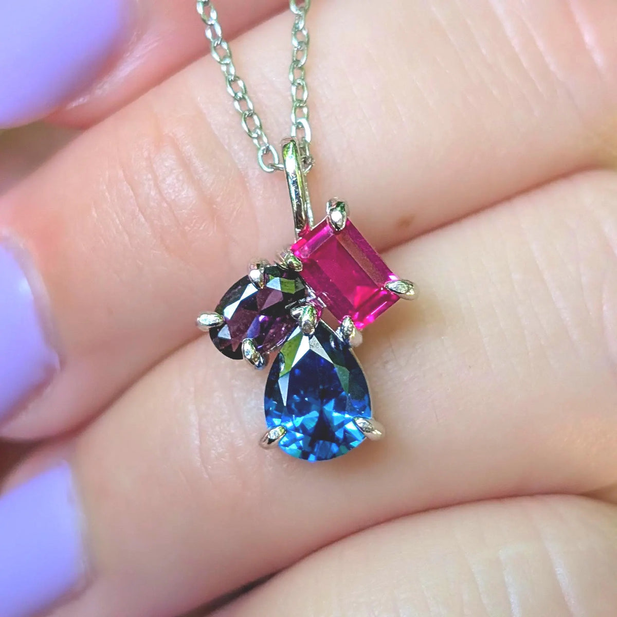 The Tulia - Bisexual Flag 3 stone Necklace