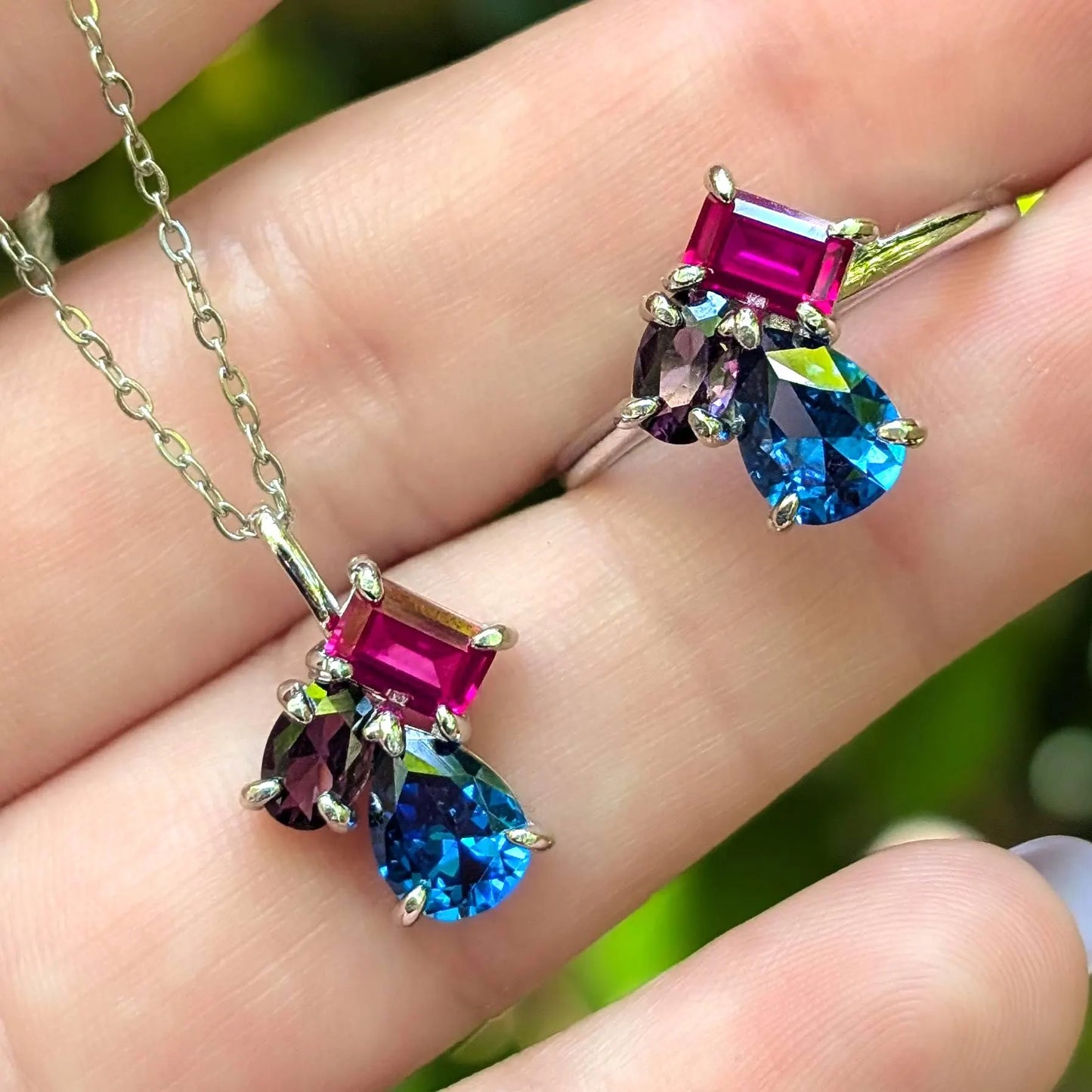 The Tulia - Bisexual Flag 3 stone Necklace