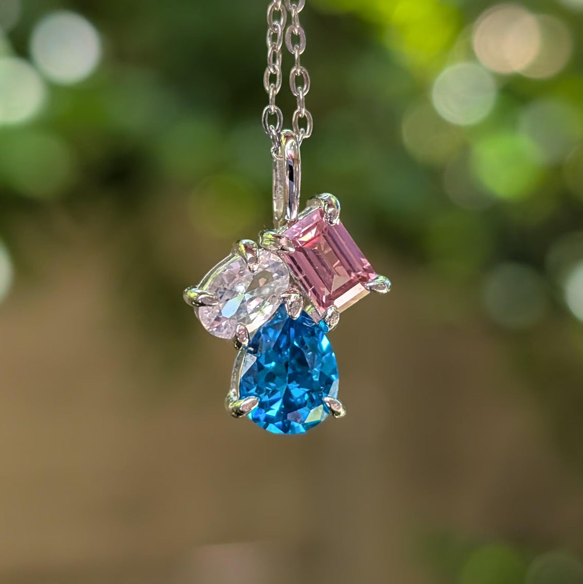 The Tulia - Trans Flag 3 stone Necklace