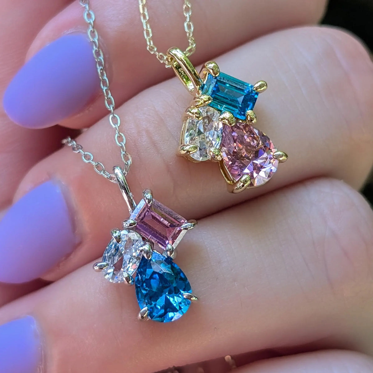 The Tulia - Trans Flag 3 stone Necklace