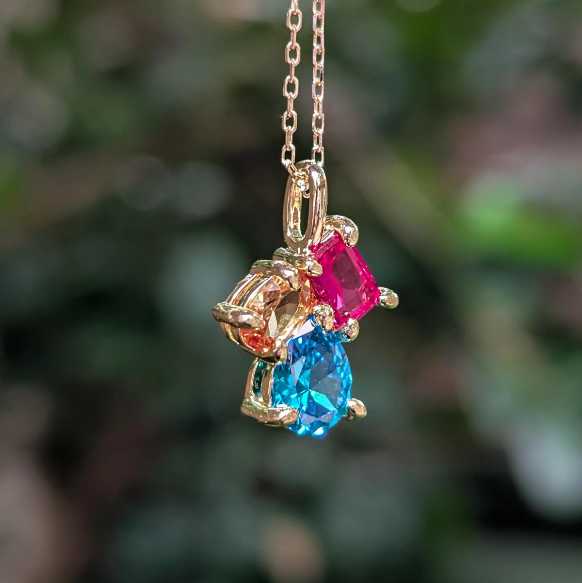 The Tulia - Pansexual Flag 3 stone Necklace