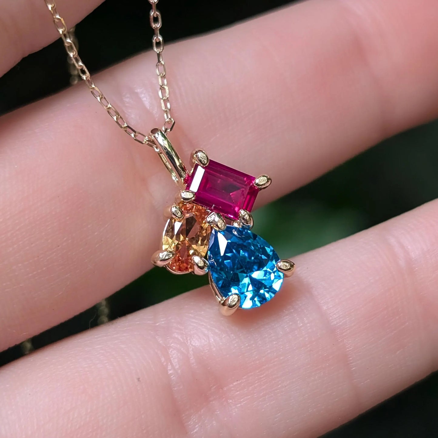 The Tulia - Pansexual Flag 3 stone Necklace