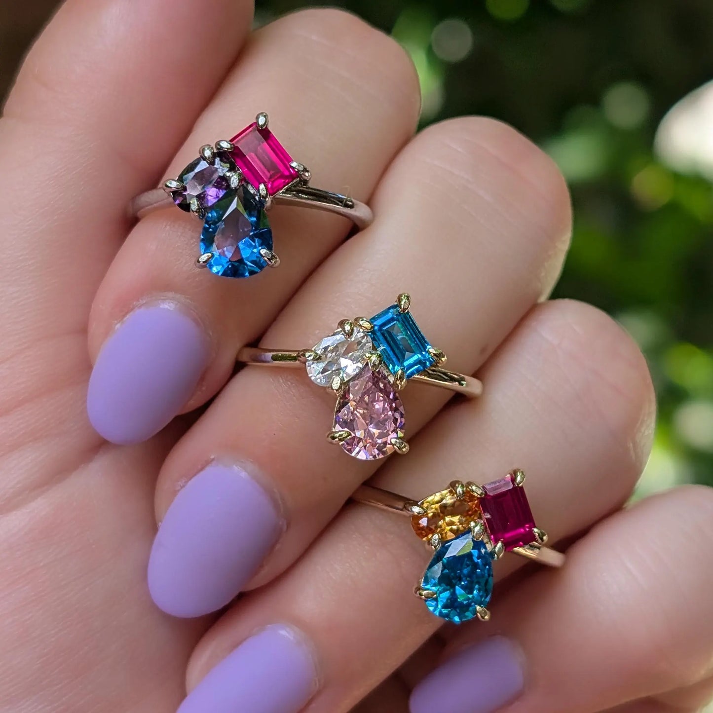 The Tulia - Trans Flag 3 Stone Ring