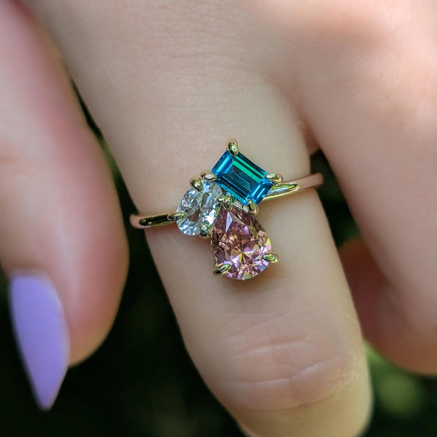 The Tulia - Trans Flag 3 Stone Ring