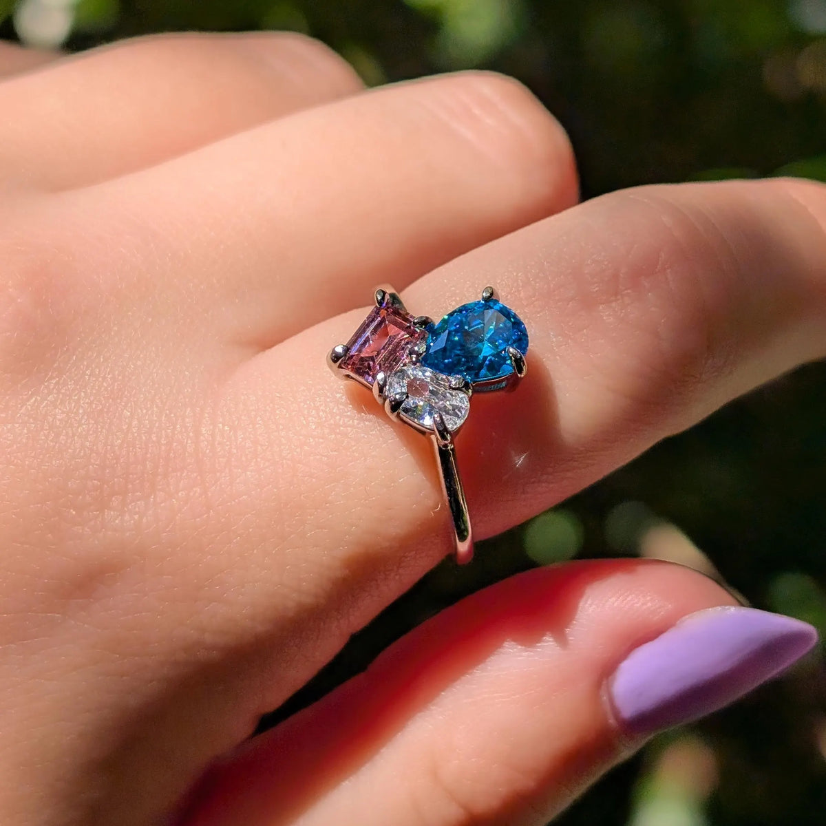 The Tulia - Trans Flag 3 Stone Ring