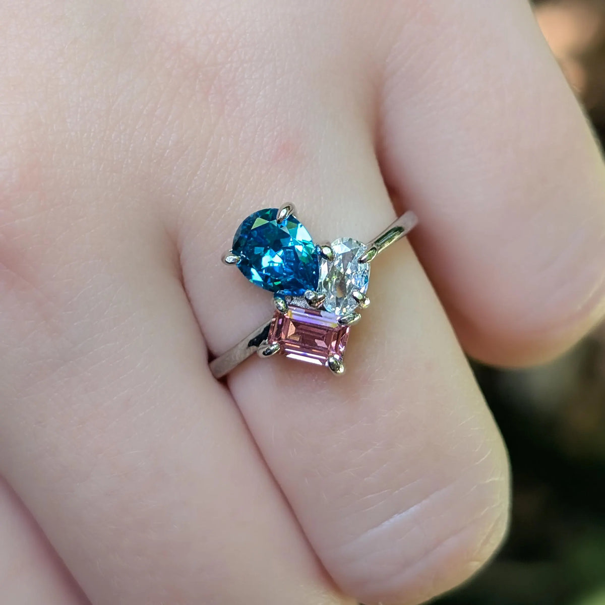 The Tulia - Trans Flag 3 Stone Ring