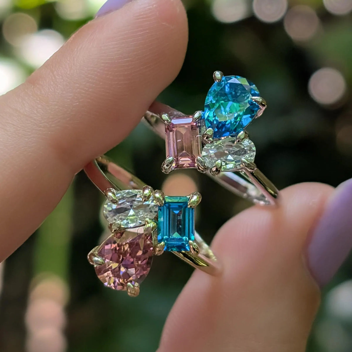 The Tulia - Trans Flag 3 Stone Ring