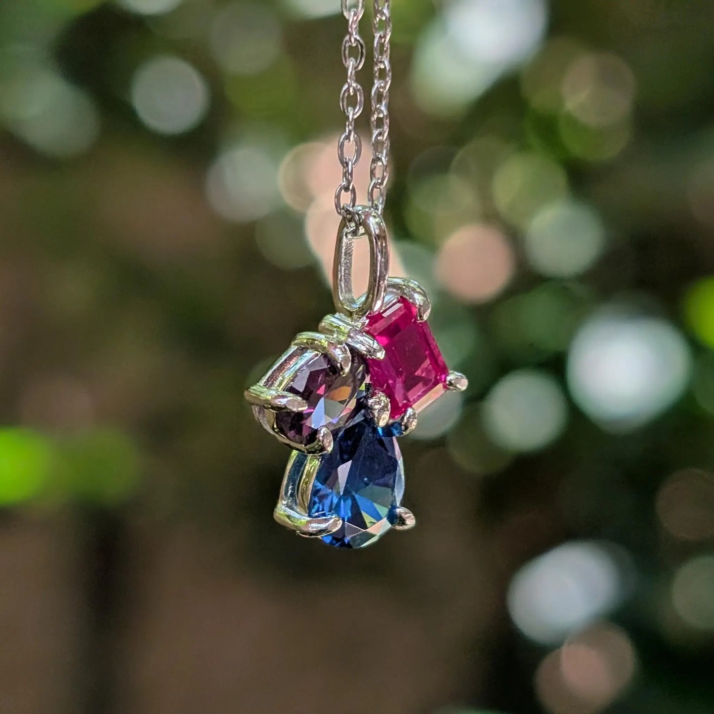 The Tulia - Bisexual Flag 3 stone Necklace