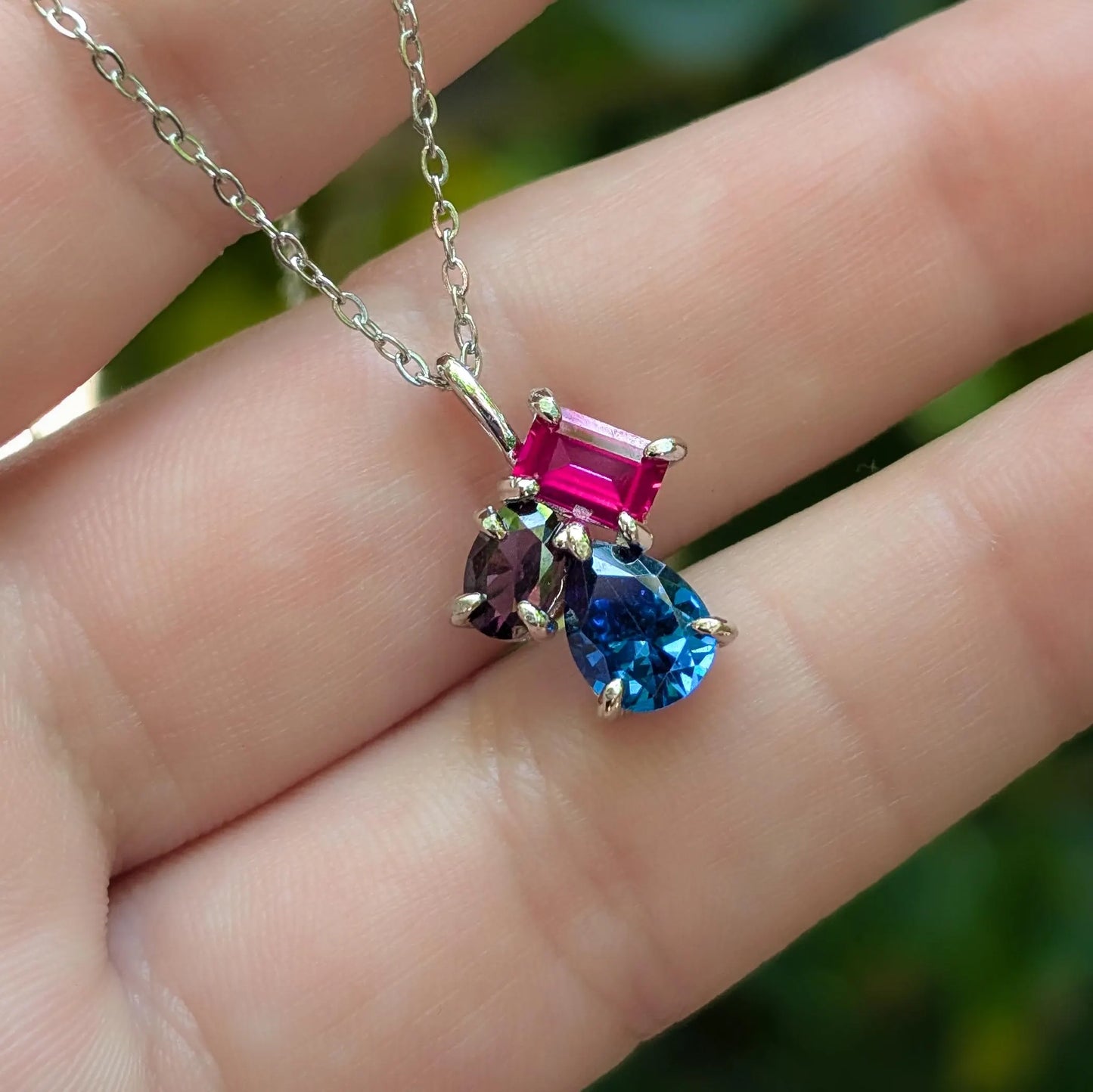 The Tulia - Bisexual Flag 3 stone Necklace
