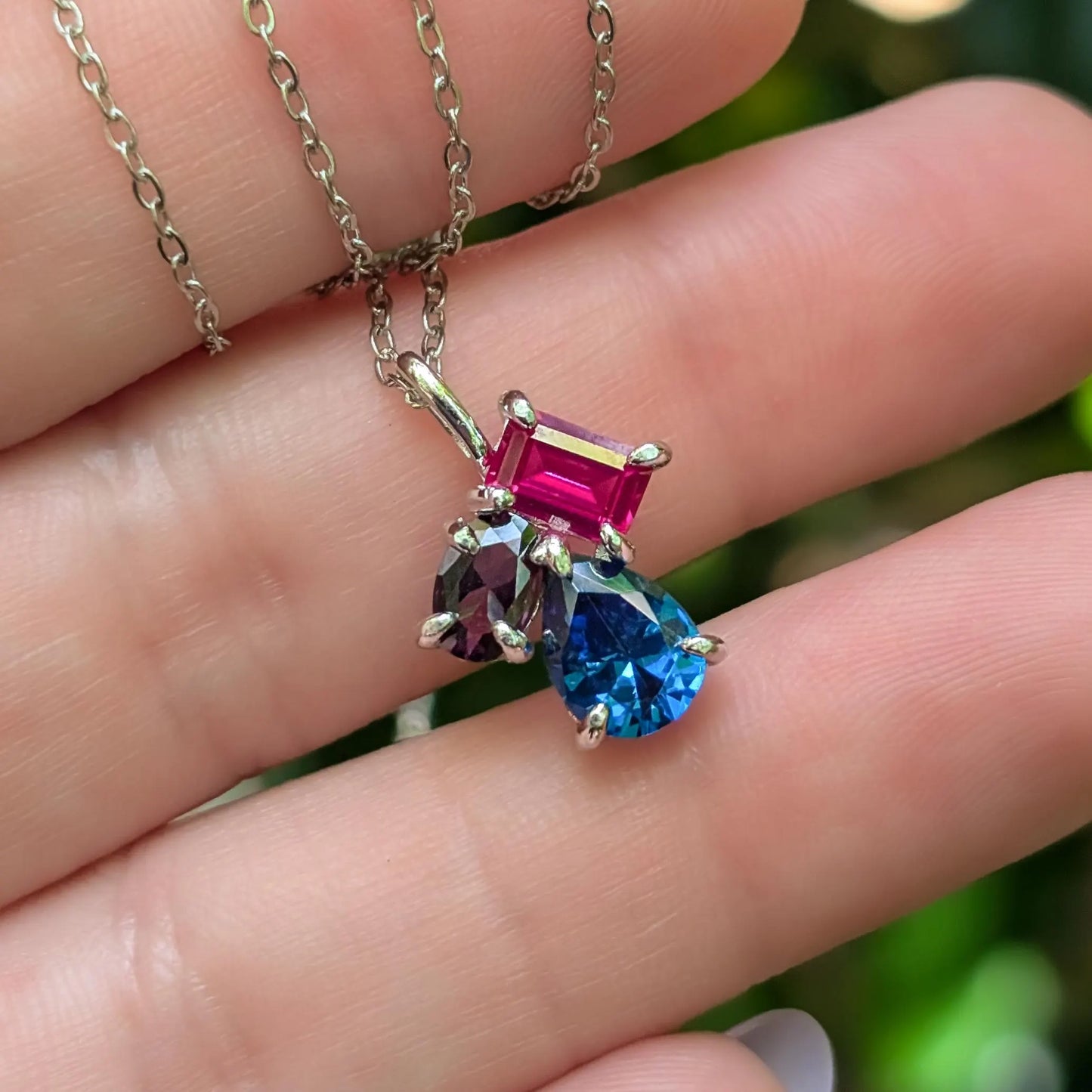 The Tulia - Bisexual Flag 3 stone Necklace