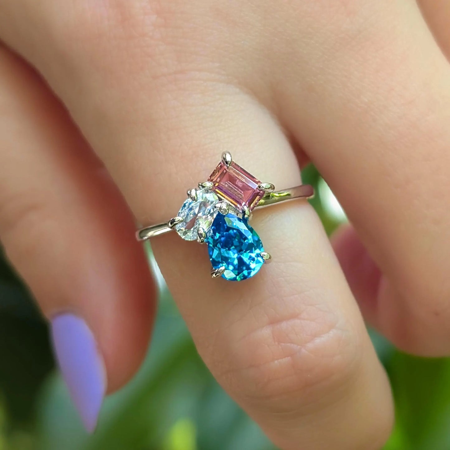 The Tulia - Trans Flag 3 Stone Ring