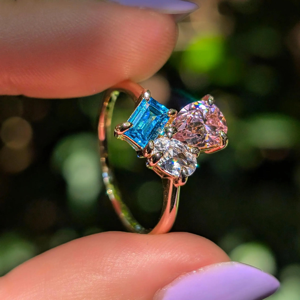 The Tulia - Trans Flag 3 Stone Ring