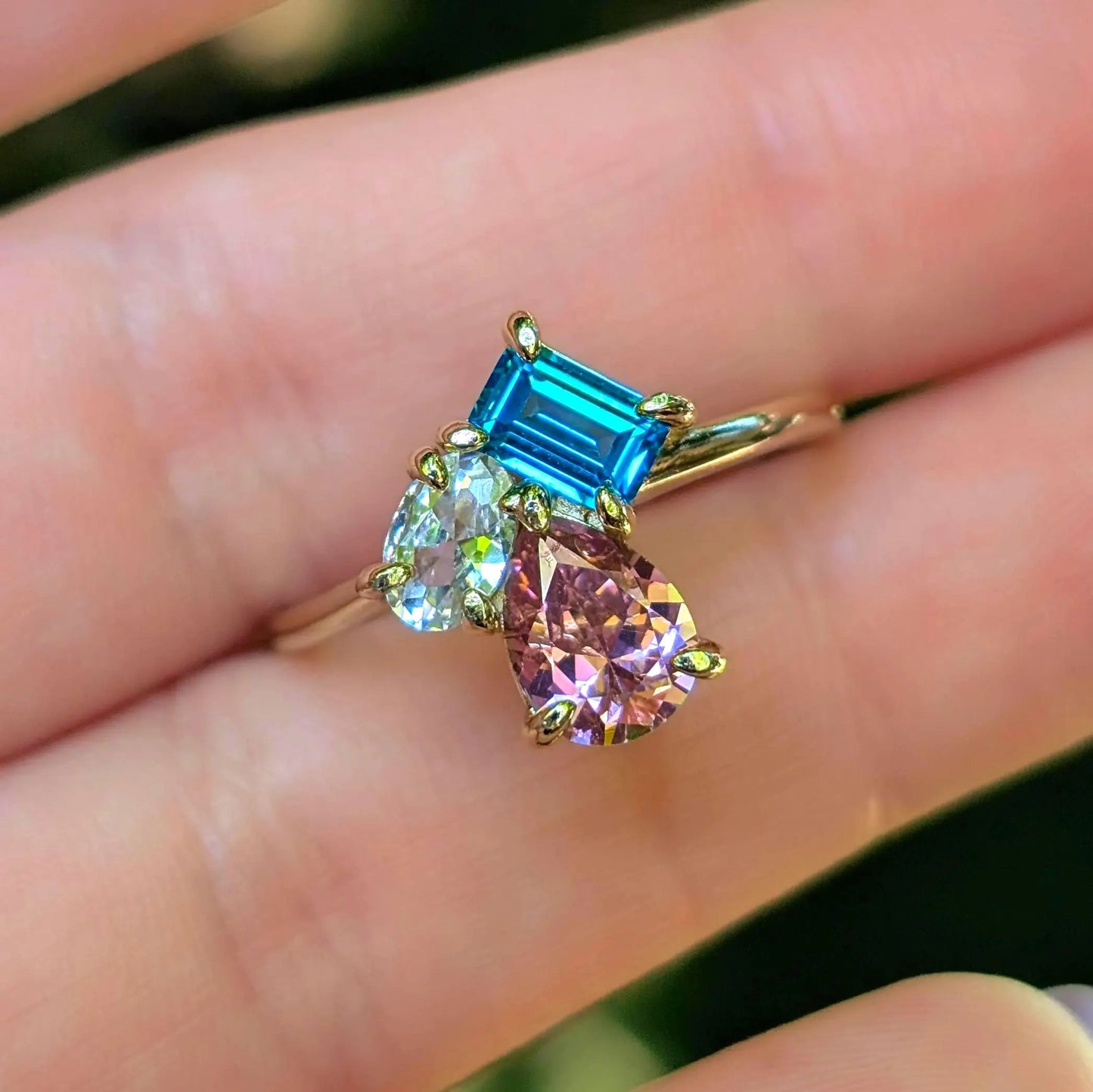 The Tulia - Trans Flag 3 Stone Ring