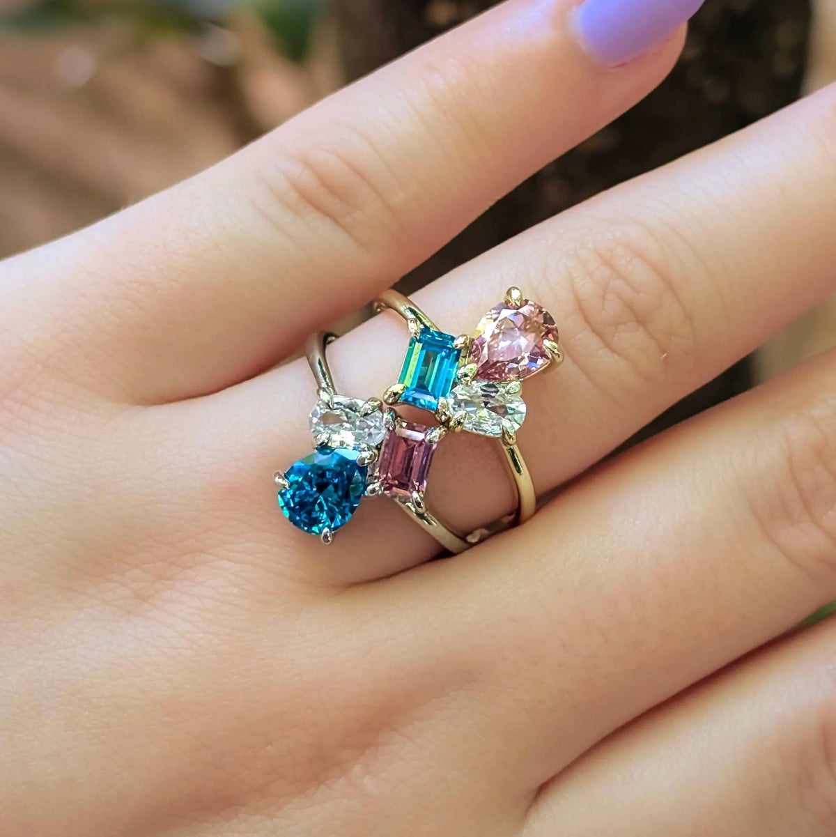 The Tulia - Trans Flag 3 Stone Ring