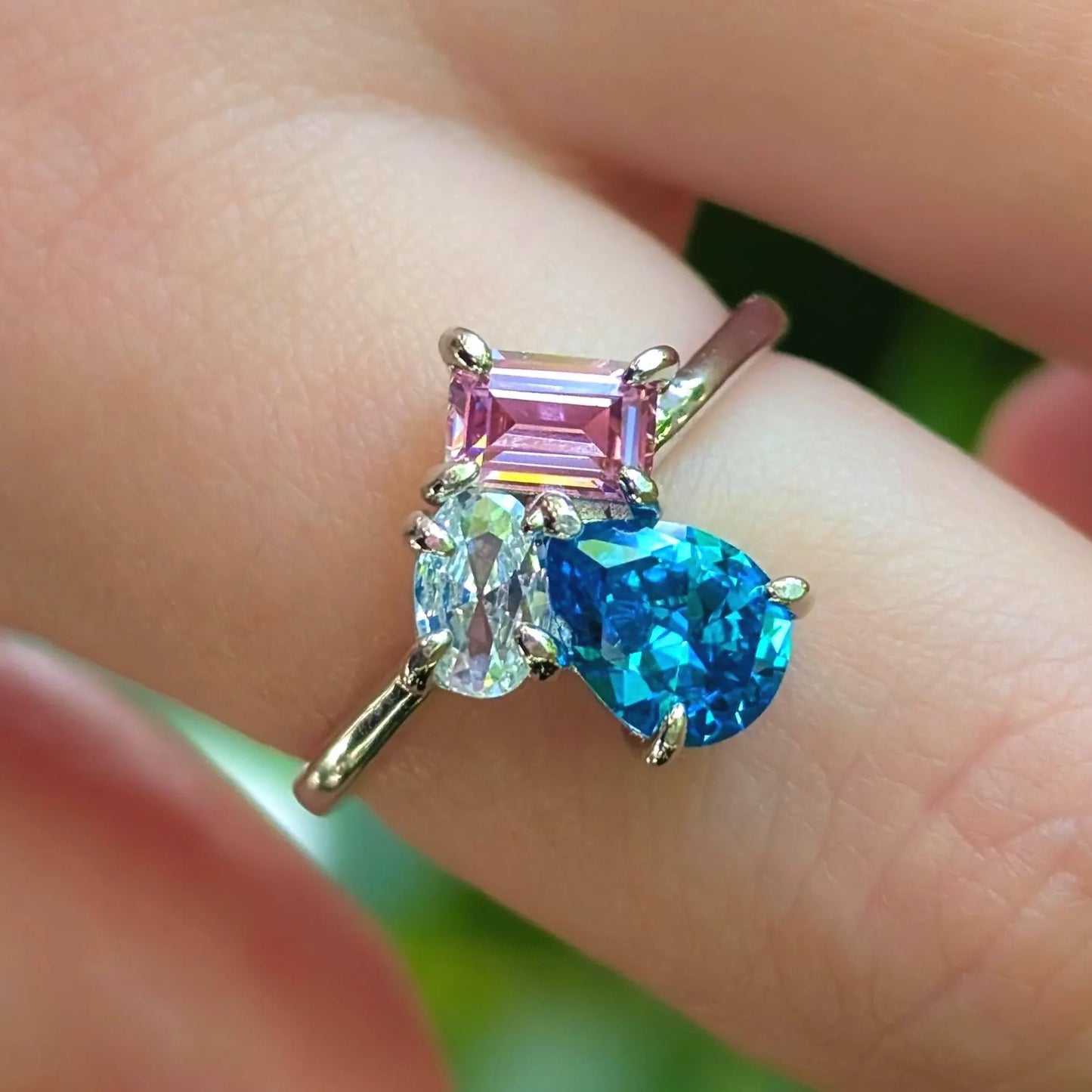 The Tulia - Trans Flag 3 Stone Ring