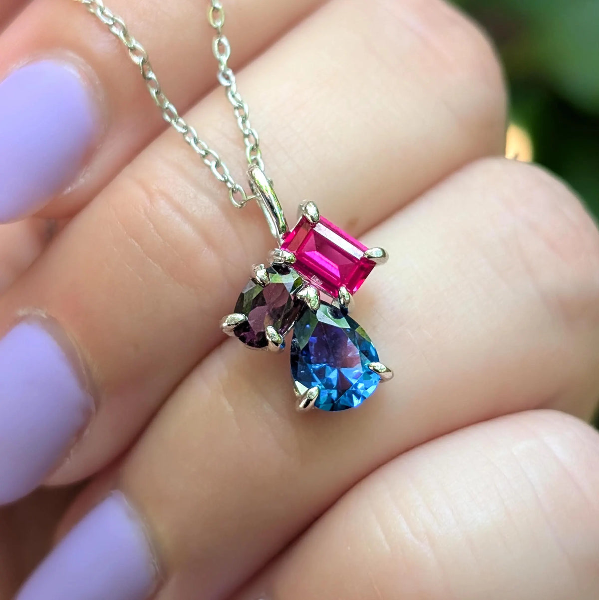 The Tulia - Bisexual Flag 3 stone Necklace