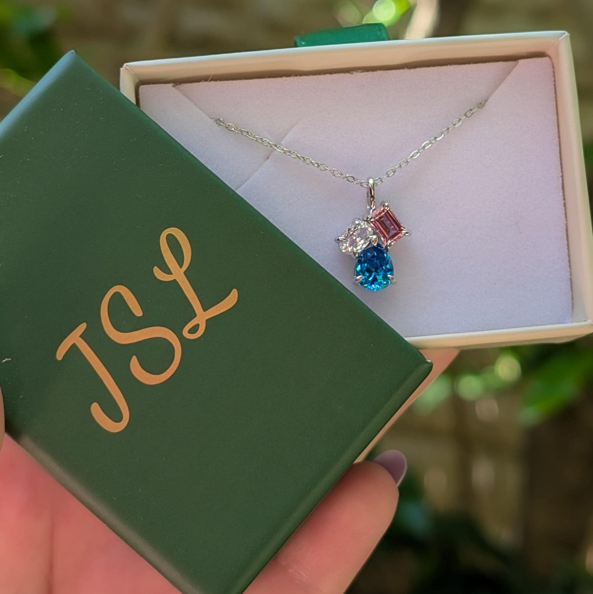 The Tulia - Trans Flag 3 stone Necklace