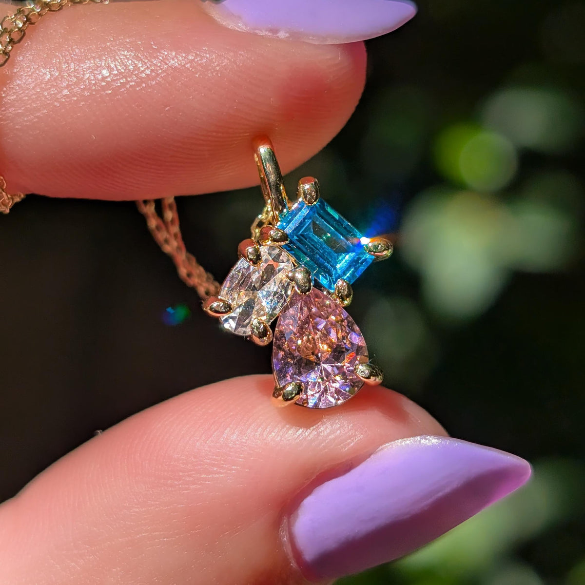 The Tulia - Trans Flag 3 stone Necklace