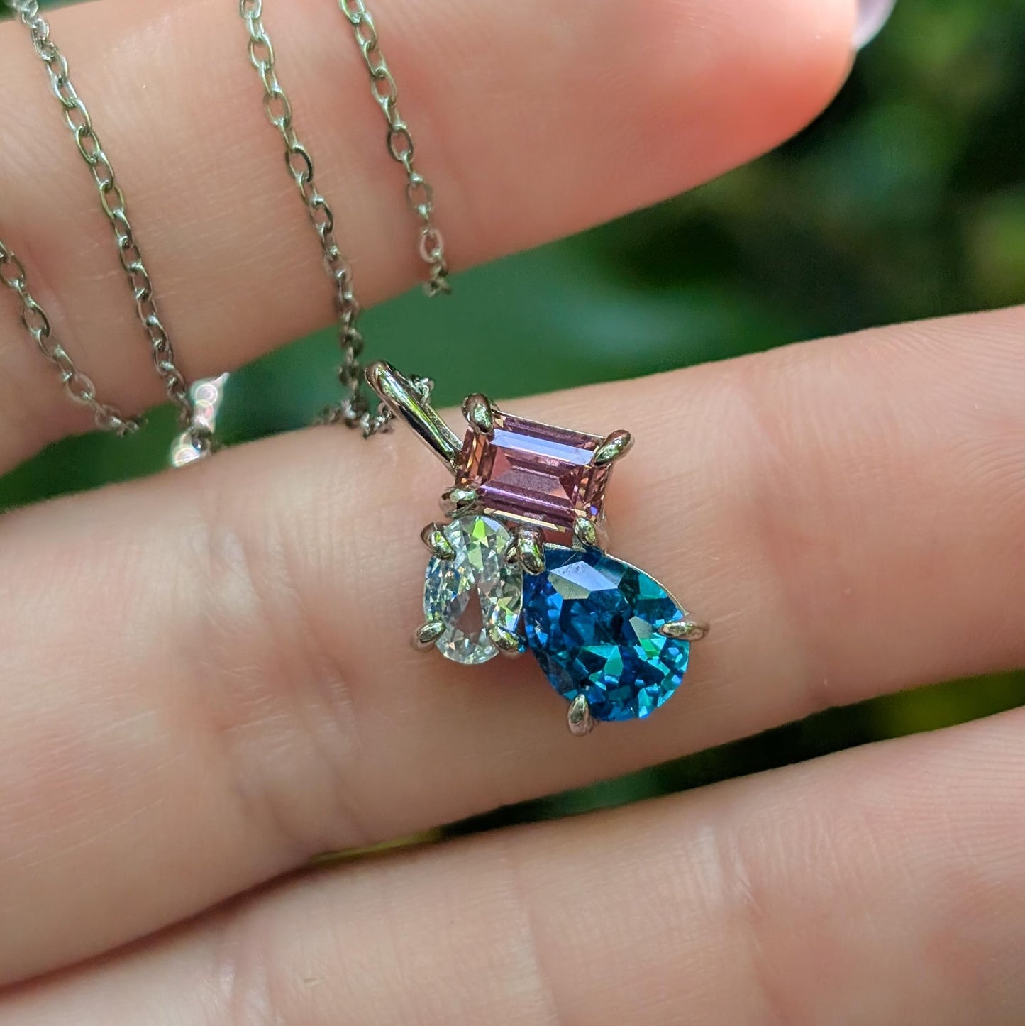 The Tulia - Trans Flag 3 stone Necklace