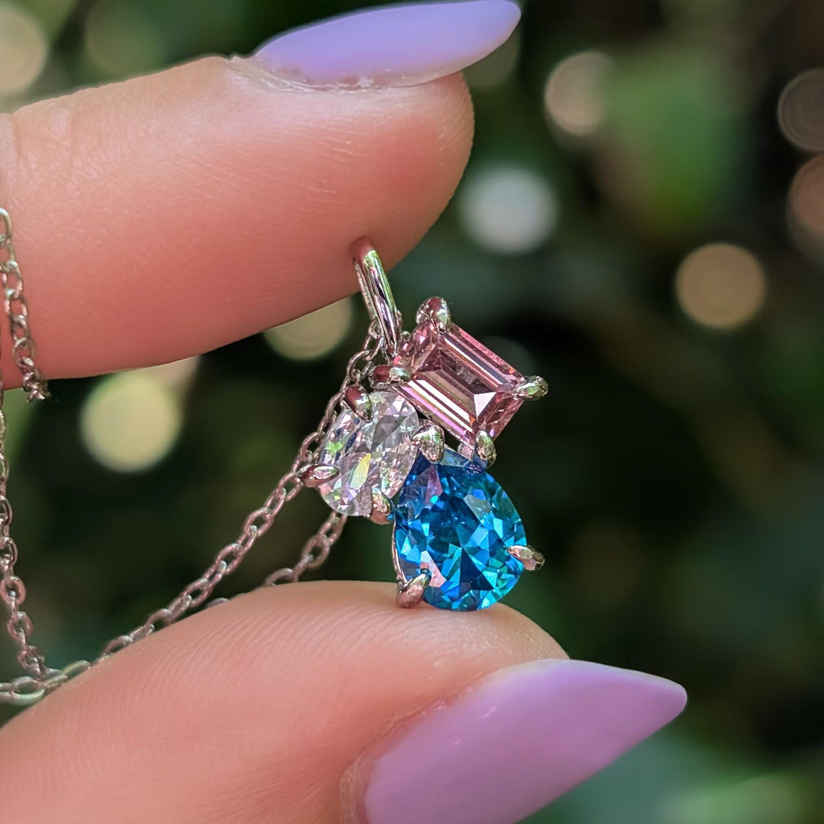 The Tulia - Trans Flag 3 stone Necklace